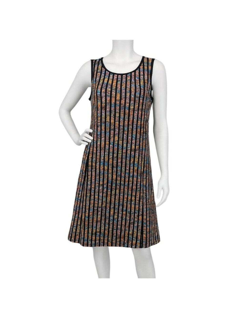 Fit Flare Mesh Overlay Dress Y2K Colorful Striped Neon Office Artsy Disco Boho 8